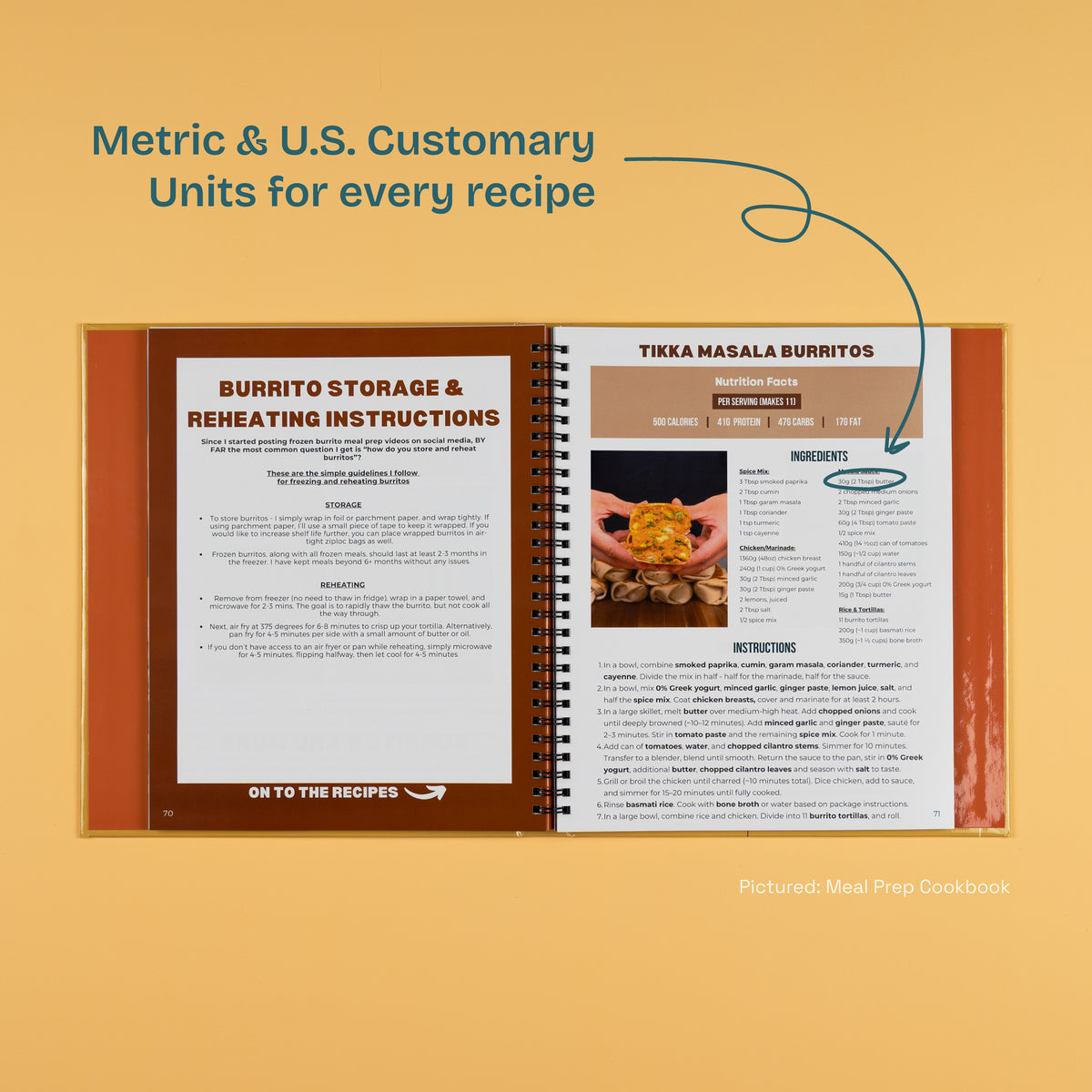 Meal Prep Cookbook Recipe page - every recipe has Metric and U.S. Customary units